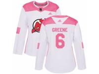 Women Adidas New Jersey Devils #6 Andy Greene White/Pink Fashion NHL Jersey
