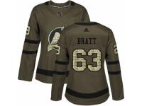 Women Adidas New Jersey Devils #63 Jesper Bratt Green Salute to Service NHL Jersey