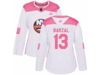 Women Adidas New York Islanders #13 Mathew Barzal White/Pink Fashion NHL Jersey