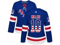 Women Adidas New York Rangers #10 J.T. Miller Royal Blue USA Flag Fashion NHL Jersey