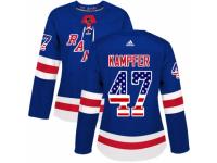 Women Adidas New York Rangers #47 Steven Kampfer Royal Blue USA Flag Fashion NHL Jersey