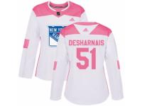 Women Adidas New York Rangers #51 David Desharnais White/Pink Fashion NHL Jersey