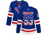 Women Adidas New York Rangers #93 Mika Zibanejad Royal Blue USA Flag Fashion NHL Jersey