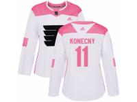 Women Adidas Philadelphia Flyers #11 Travis Konecny White/Pink Fashion NHL Jersey