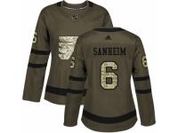 Women Adidas Philadelphia Flyers #6 Travis Sanheim Green Salute to Service NHL Jersey