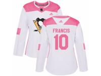 Women Adidas Pittsburgh Penguins #10 Ron Francis White/Pink Fashion NHL Jersey