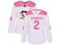 Women Adidas Pittsburgh Penguins #2 Chad Ruhwedel White/Pink Fashion NHL Jersey