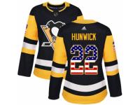 Women Adidas Pittsburgh Penguins #22 Matt Hunwick Black USA Flag Fashion NHL Jersey