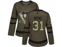 Women Adidas Pittsburgh Penguins #31 Antti Niemi Green Salute to Service NHL Jersey
