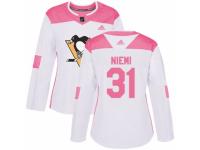 Women Adidas Pittsburgh Penguins #31 Antti Niemi White/Pink Fashion NHL Jersey