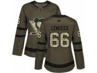 Women Adidas Pittsburgh Penguins #66 Mario Lemieux Green Salute to Service NHL Jersey