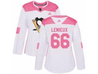 Women Adidas Pittsburgh Penguins #66 Mario Lemieux White/Pink Fashion NHL Jersey