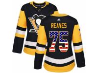 Women Adidas Pittsburgh Penguins #75 Ryan Reaves Black USA Flag Fashion NHL Jersey
