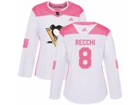 Women Adidas Pittsburgh Penguins #8 Mark Recchi White/Pink Fashion NHL Jersey