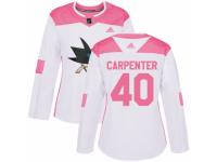 Women Adidas San Jose Sharks #40 Ryan Carpenter White/Pink Fashion NHL Jersey