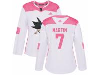 Women Adidas San Jose Sharks #7 Paul Martin White/Pink Fashion NHL Jersey