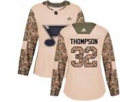 Women Adidas St. Louis Blues #32 Tage Thompson Camo Veterans Day Practice NHL Jersey
