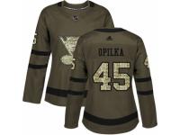 Women Adidas St. Louis Blues #45 Luke Opilka Green Salute to Service NHL Jersey