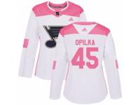 Women Adidas St. Louis Blues #45 Luke Opilka White/Pink Fashion NHL Jersey