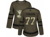 Women Adidas St. Louis Blues #77 Pierre Turgeon Green Salute to Service NHL Jersey