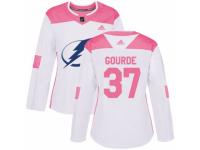 Women Adidas Tampa Bay Lightning #37 Yanni Gourde White/Pink Fashion NHL Jersey
