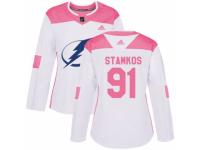 Women Adidas Tampa Bay Lightning #91 Steven Stamkos White/Pink Fashion NHL Jersey
