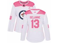 Women Adidas Winnipeg Jets #13 Teemu Selanne White/Pink Fashion NHL Jersey