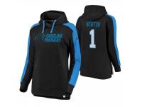 Women Carolina Panthers #1 Cam Newton Black-Blue Iconic Color Block Pullover Hoodie