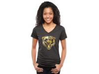 Women Chicago Bears Pro Line Black Gold Collection V-Neck Tri-Blend T-Shirt