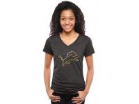 Women Detroit Lions Pro Line Black Gold Collection V-Neck Tri-Blend T-Shirt