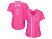 Women Majestic Atlanta Braves #3 Babe Ruth Pink Fashion Cool Base MLB Jersey
