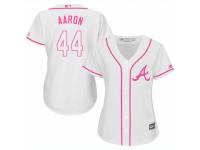 Women Majestic Atlanta Braves #44 Hank Aaron White Fashion Cool Base MLB Jersey