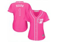 Women Majestic Baltimore Orioles #1 Michael Bourn Pink Fashion Cool Base MLB Jersey