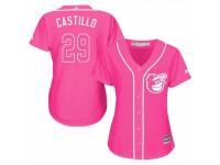 Women Majestic Baltimore Orioles #29 Welington Castillo Pink Fashion Cool Base MLB Jersey