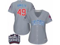 Women Majestic Chicago Cubs #49 Jake Arrieta Authentic Grey Road 2016 World Series Bound Cool Base MLB Jersey