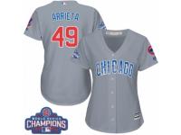 Women Majestic Chicago Cubs #49 Jake Arrieta Authentic Grey Road 2016 World Series Champions Cool Base MLB Jersey