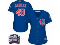 Women Majestic Chicago Cubs #49 Jake Arrieta Authentic Royal Blue Alternate 2016 World Series Bound Cool Base MLB Jersey