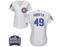 Women Majestic Chicago Cubs #49 Jake Arrieta Authentic White Home 2016 World Series Bound Cool Base MLB Jersey