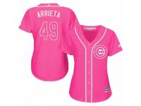 Women Majestic Chicago Cubs #49 Jake Arrieta Pink Fashion MLB Jersey