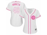 Women Majestic Chicago Cubs #49 Jake Arrieta White Fashion MLB Jersey