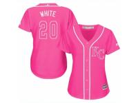Women Majestic Kansas City Royals #20 Frank White Pink Fashion Cool Base MLB Jersey