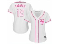 Women Majestic New York Mets #12 Juan Lagares White Fashion Cool Base MLB Jersey