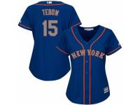 Women Majestic New York Mets #15 Tim Tebow Royal Blue Alternate Road Cool Base MLB Jersey