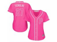 Women Majestic Pittsburgh Pirates #27 Kent Tekulve Pink Fashion Cool Base MLB Jersey