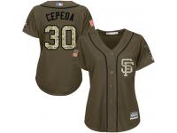 WOMen MAJESTIC SAN FRANCISCO GIANTS 30 ORLANDO CEPEDA AUTHENTIC GREEN SALUTE TO SERVICE MLB JERSEY