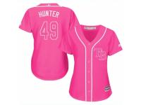 Women Majestic Tampa Bay Rays #49 Tommy Hunter Pink Fashion Cool Base MLB Jersey