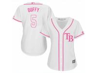 Women Majestic Tampa Bay Rays #5 Matt Duffy White Fashion Cool Base MLB Jersey