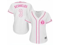 Women Majestic Texas Rangers #3 Delino DeShields White Fashion Cool Base MLB Jersey