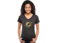 Women Miami Dolphins Pro Line Black Gold Collection V-Neck Tri-Blend T-Shirt