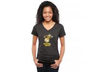 Women Miami Heat Gold Collection V-Neck Tri-Blend T-Shirt Black